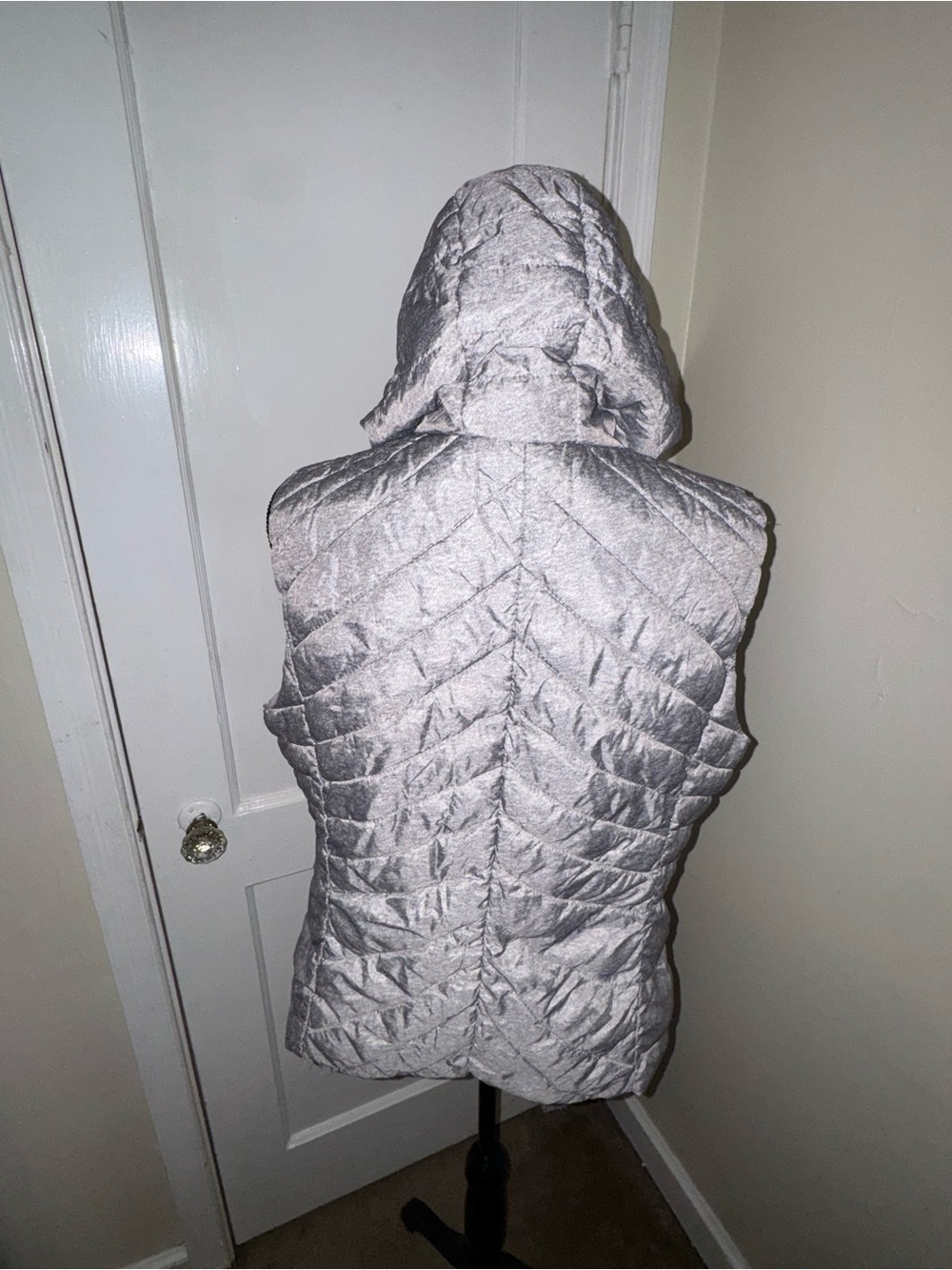 New York & Company Silver Quilted Hooded Puffer Vest - Sleeveless